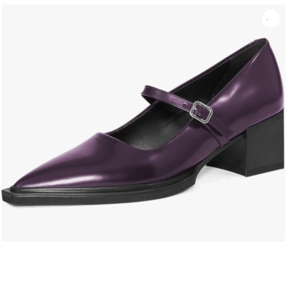 YDN Purple Mary Jane Chunky Low Heel Chic Closed Pointed Toe Buckled Strap Pumps - Picture 1 of 8